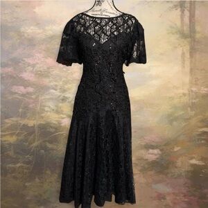 Vintage 80s HW Collections Goth Black Lace Maxi Dress